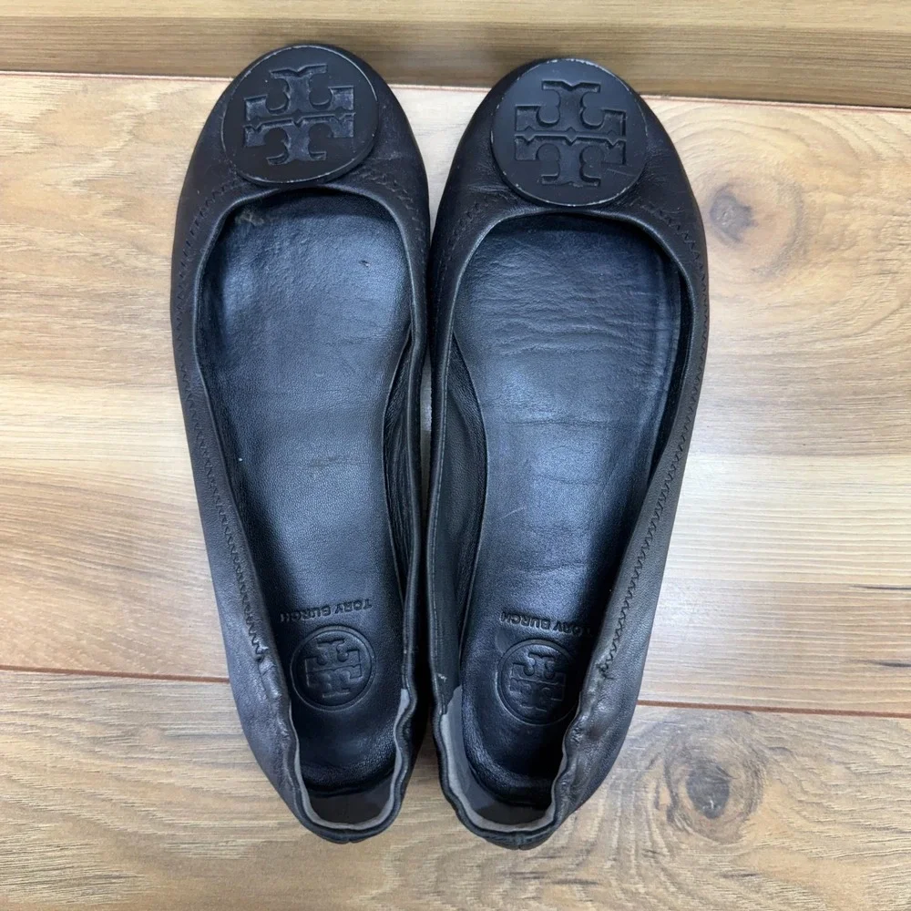 Tory Burch Minnie Ballet Flats Womens 6 M Black Soft Leather Walk Office